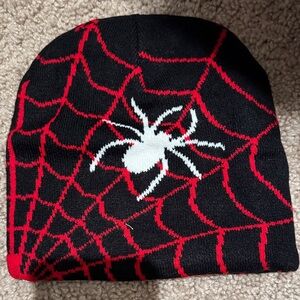 Black and Red Spider Web Beanie